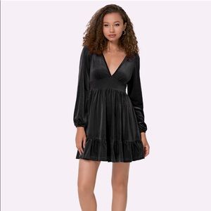 Halara In My Feels Everyday Ruffled Hem Velvet Dress - Black - holida…